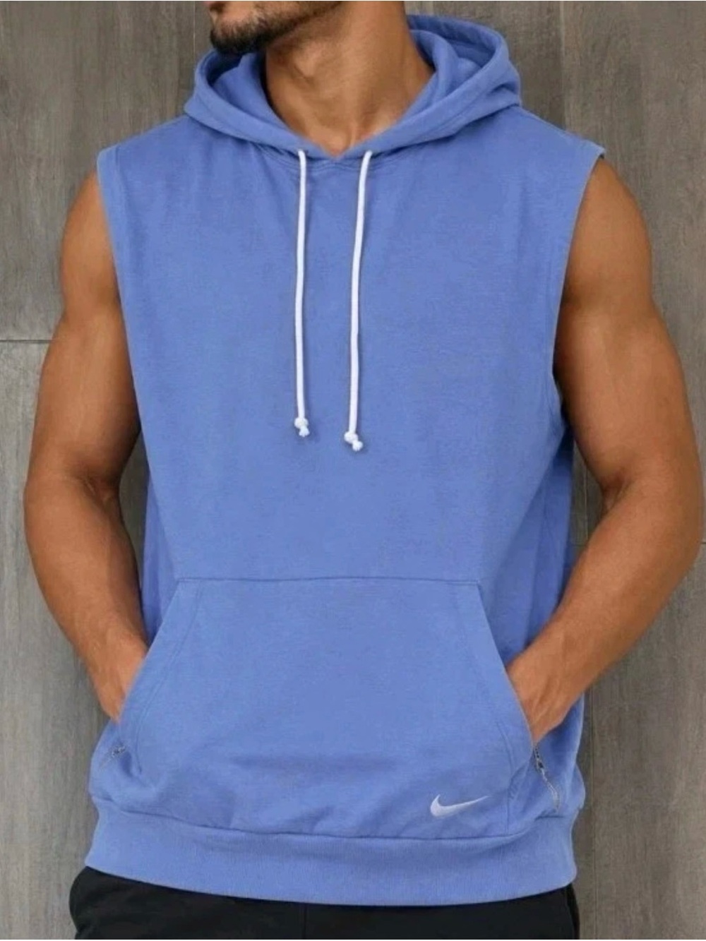 Nike Men's Sleeveless Hoodie in Periwinkle Blue with White Drawcords